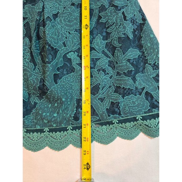 HD In Paris Teal Peacock lace Meadow Short Sleeve Top Scalloped Hem Size 0 - Picture 11 of 13